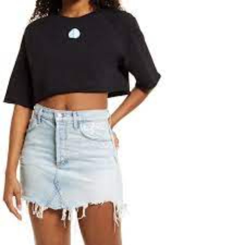 Nordstrom BP NWT Embroidered Peace Crew Neck Crop Sweatshirt Size Small